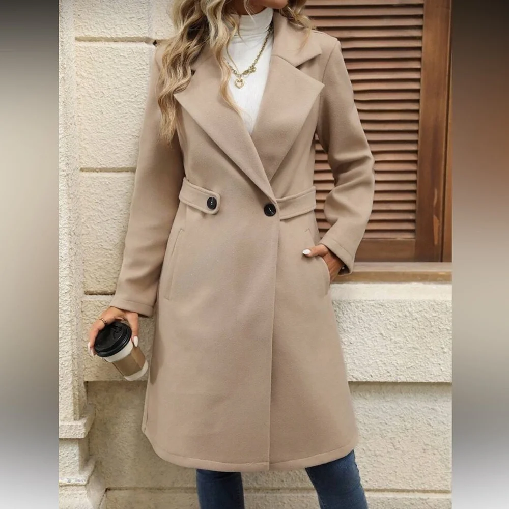 Preppy peacoat pea coat jacket winter tan camel - Picture 3 of 3